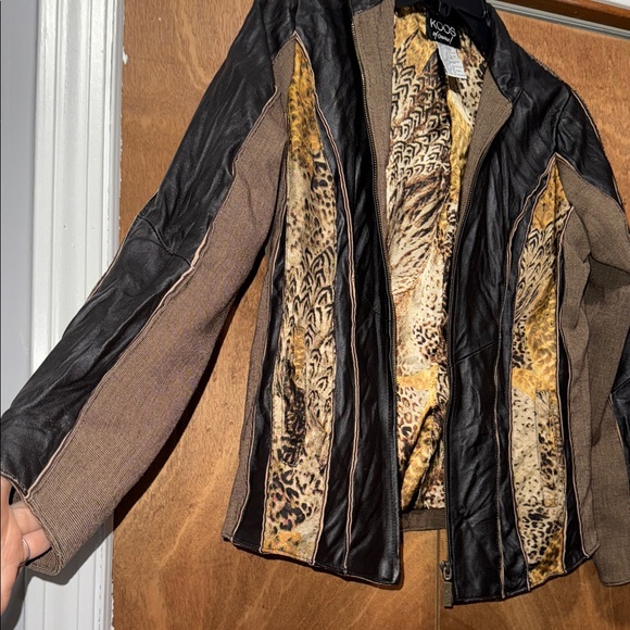Vintage Koos Womens Leather and Tweed Jacket with Animal Print Detail - Picture 3 of 11